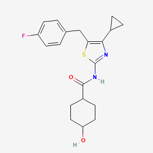 molecular formula C20H23FN2O2S B6777752 N-[4-cyclopropyl-5-[(4-fluorophenyl)methyl]-1,3-thiazol-2-yl]-4-hydroxycyclohexane-1-carboxamide 