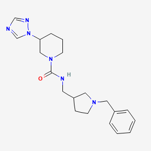 molecular formula C20H28N6O B6777819 N-[(1-benzylpyrrolidin-3-yl)methyl]-3-(1,2,4-triazol-1-yl)piperidine-1-carboxamide 