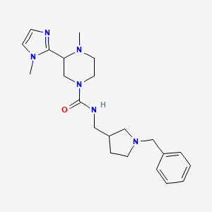 molecular formula C22H32N6O B6777824 N-[(1-benzylpyrrolidin-3-yl)methyl]-4-methyl-3-(1-methylimidazol-2-yl)piperazine-1-carboxamide 