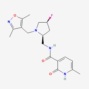 molecular formula C18H23FN4O3 B6777868 N-[[(2S,4S)-1-[(3,5-dimethyl-1,2-oxazol-4-yl)methyl]-4-fluoropyrrolidin-2-yl]methyl]-6-methyl-2-oxo-1H-pyridine-3-carboxamide 
