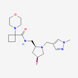 molecular formula C19H30FN5O2 B6777877 N-[[(2S,4S)-4-fluoro-1-[(1-methylpyrazol-4-yl)methyl]pyrrolidin-2-yl]methyl]-1-morpholin-4-ylcyclobutane-1-carboxamide 