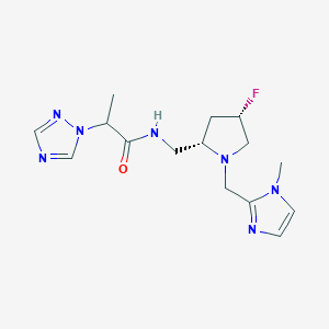 molecular formula C15H22FN7O B6777883 N-[[(2S,4S)-4-fluoro-1-[(1-methylimidazol-2-yl)methyl]pyrrolidin-2-yl]methyl]-2-(1,2,4-triazol-1-yl)propanamide 
