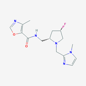 molecular formula C15H20FN5O2 B6777904 N-[[(2S,4S)-4-fluoro-1-[(1-methylimidazol-2-yl)methyl]pyrrolidin-2-yl]methyl]-4-methyl-1,3-oxazole-5-carboxamide 