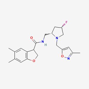 molecular formula C21H26FN3O3 B6777908 N-[[(2S,4S)-4-fluoro-1-[(3-methyl-1,2-oxazol-5-yl)methyl]pyrrolidin-2-yl]methyl]-5,6-dimethyl-2,3-dihydro-1-benzofuran-3-carboxamide 
