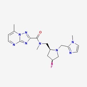 molecular formula C18H23FN8O B6777950 N-[[(2S,4S)-4-fluoro-1-[(1-methylimidazol-2-yl)methyl]pyrrolidin-2-yl]methyl]-N,7-dimethyl-[1,2,4]triazolo[1,5-a]pyrimidine-2-carboxamide 