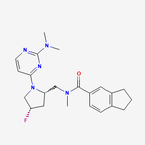 molecular formula C22H28FN5O B6777973 N-[[(2S,4S)-1-[2-(dimethylamino)pyrimidin-4-yl]-4-fluoropyrrolidin-2-yl]methyl]-N-methyl-2,3-dihydro-1H-indene-5-carboxamide 