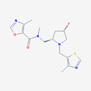 molecular formula C16H21FN4O2S B6777994 N-[[(2S,4S)-4-fluoro-1-[(4-methyl-1,3-thiazol-5-yl)methyl]pyrrolidin-2-yl]methyl]-N,4-dimethyl-1,3-oxazole-5-carboxamide 