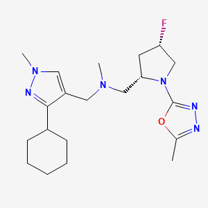 molecular formula C20H31FN6O B6778170 N-[(3-cyclohexyl-1-methylpyrazol-4-yl)methyl]-1-[(2S,4S)-4-fluoro-1-(5-methyl-1,3,4-oxadiazol-2-yl)pyrrolidin-2-yl]-N-methylmethanamine 