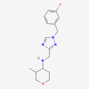 molecular formula C16H21FN4O B6778195 N-[[1-[(3-fluorophenyl)methyl]-1,2,4-triazol-3-yl]methyl]-3-methyloxan-4-amine 
