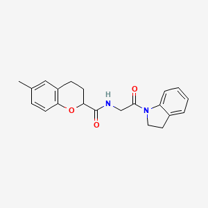 molecular formula C21H22N2O3 B6778225 N-[2-(2,3-dihydroindol-1-yl)-2-oxoethyl]-6-methyl-3,4-dihydro-2H-chromene-2-carboxamide 