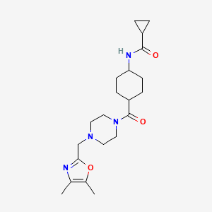 molecular formula C21H32N4O3 B6778252 N-[4-[4-[(4,5-dimethyl-1,3-oxazol-2-yl)methyl]piperazine-1-carbonyl]cyclohexyl]cyclopropanecarboxamide 