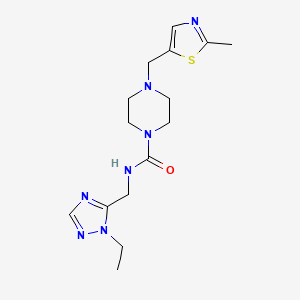 molecular formula C15H23N7OS B6778306 N-[(2-ethyl-1,2,4-triazol-3-yl)methyl]-4-[(2-methyl-1,3-thiazol-5-yl)methyl]piperazine-1-carboxamide 
