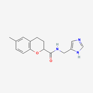 molecular formula C15H17N3O2 B6778330 N-(1H-imidazol-5-ylmethyl)-6-methyl-3,4-dihydro-2H-chromene-2-carboxamide 