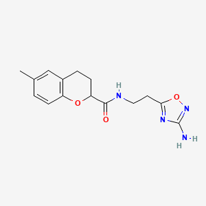 molecular formula C15H18N4O3 B6778343 N-[2-(3-amino-1,2,4-oxadiazol-5-yl)ethyl]-6-methyl-3,4-dihydro-2H-chromene-2-carboxamide 