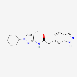 molecular formula C19H23N5O B6778415 N-(1-cyclohexyl-4-methylpyrazol-3-yl)-2-(1H-indazol-6-yl)acetamide 