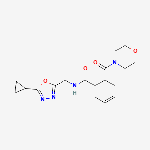 molecular formula C18H24N4O4 B6778456 N-[(5-cyclopropyl-1,3,4-oxadiazol-2-yl)methyl]-6-(morpholine-4-carbonyl)cyclohex-3-ene-1-carboxamide 
