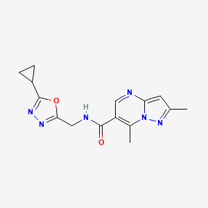 molecular formula C15H16N6O2 B6778466 N-[(5-cyclopropyl-1,3,4-oxadiazol-2-yl)methyl]-2,7-dimethylpyrazolo[1,5-a]pyrimidine-6-carboxamide 