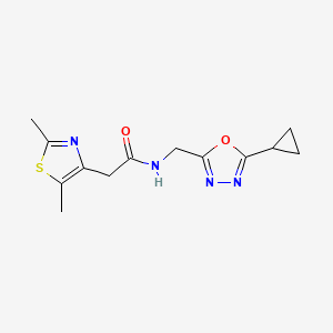 molecular formula C13H16N4O2S B6778478 N-[(5-cyclopropyl-1,3,4-oxadiazol-2-yl)methyl]-2-(2,5-dimethyl-1,3-thiazol-4-yl)acetamide 