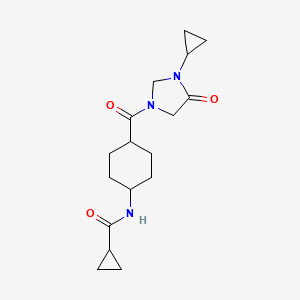 molecular formula C17H25N3O3 B6778604 N-[4-(3-cyclopropyl-4-oxoimidazolidine-1-carbonyl)cyclohexyl]cyclopropanecarboxamide 
