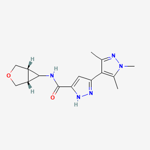 molecular formula C15H19N5O2 B6778752 N-[(1R,5S)-3-oxabicyclo[3.1.0]hexan-6-yl]-3-(1,3,5-trimethylpyrazol-4-yl)-1H-pyrazole-5-carboxamide 