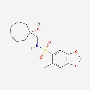 molecular formula C16H23NO5S B6778992 N-[(1-hydroxycycloheptyl)methyl]-6-methyl-1,3-benzodioxole-5-sulfonamide 