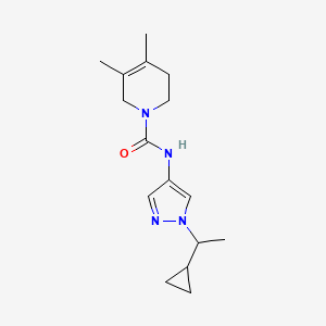 molecular formula C16H24N4O B6779389 N-[1-(1-cyclopropylethyl)pyrazol-4-yl]-4,5-dimethyl-3,6-dihydro-2H-pyridine-1-carboxamide 