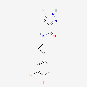 molecular formula C15H15BrFN3O B6779517 N-[3-(3-bromo-4-fluorophenyl)cyclobutyl]-5-methyl-1H-pyrazole-3-carboxamide 