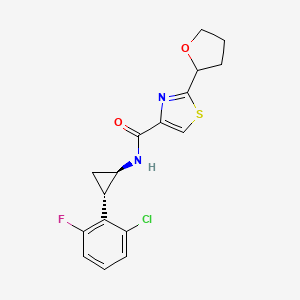molecular formula C17H16ClFN2O2S B6779610 N-[(1R,2S)-2-(2-chloro-6-fluorophenyl)cyclopropyl]-2-(oxolan-2-yl)-1,3-thiazole-4-carboxamide 