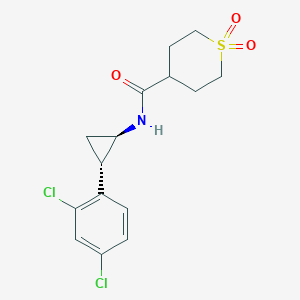 molecular formula C15H17Cl2NO3S B6779615 N-[(1R,2S)-2-(2,4-dichlorophenyl)cyclopropyl]-1,1-dioxothiane-4-carboxamide 