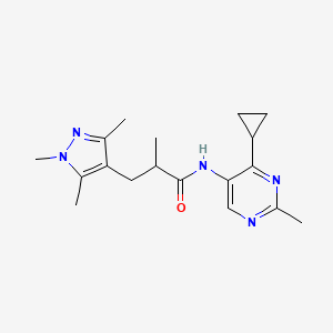 molecular formula C18H25N5O B6780079 N-(4-cyclopropyl-2-methylpyrimidin-5-yl)-2-methyl-3-(1,3,5-trimethylpyrazol-4-yl)propanamide 