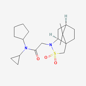 molecular formula C20H32N2O3S B6780254 N-cyclopentyl-N-cyclopropyl-2-[(5S,7R)-10,10-dimethyl-3,3-dioxo-3lambda6-thia-4-azatricyclo[5.2.1.01,5]decan-4-yl]acetamide 