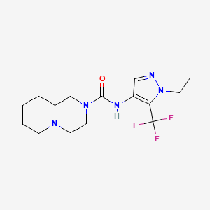 molecular formula C15H22F3N5O B6780306 N-[1-ethyl-5-(trifluoromethyl)pyrazol-4-yl]-1,3,4,6,7,8,9,9a-octahydropyrido[1,2-a]pyrazine-2-carboxamide 