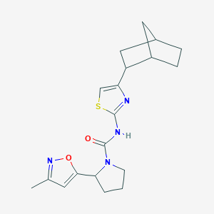 molecular formula C19H24N4O2S B6780665 N-[4-(2-bicyclo[2.2.1]heptanyl)-1,3-thiazol-2-yl]-2-(3-methyl-1,2-oxazol-5-yl)pyrrolidine-1-carboxamide 