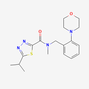 molecular formula C18H24N4O2S B6780744 N-methyl-N-[(2-morpholin-4-ylphenyl)methyl]-5-propan-2-yl-1,3,4-thiadiazole-2-carboxamide 