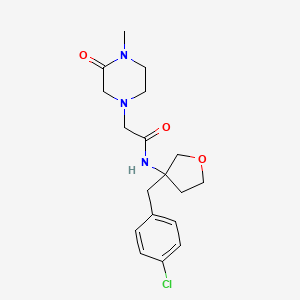molecular formula C18H24ClN3O3 B6781302 N-[3-[(4-chlorophenyl)methyl]oxolan-3-yl]-2-(4-methyl-3-oxopiperazin-1-yl)acetamide 