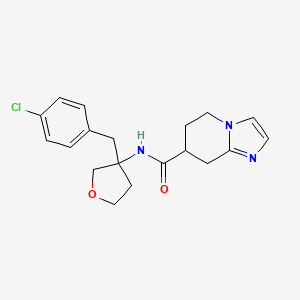 molecular formula C19H22ClN3O2 B6781313 N-[3-[(4-chlorophenyl)methyl]oxolan-3-yl]-5,6,7,8-tetrahydroimidazo[1,2-a]pyridine-7-carboxamide 