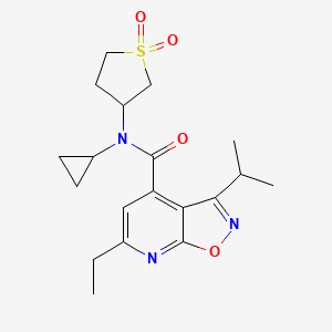 molecular formula C19H25N3O4S B6781468 N-cyclopropyl-N-(1,1-dioxothiolan-3-yl)-6-ethyl-3-propan-2-yl-[1,2]oxazolo[5,4-b]pyridine-4-carboxamide 