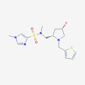 molecular formula C15H21FN4O2S2 B6781624 N-[[(2S,4S)-4-fluoro-1-(thiophen-2-ylmethyl)pyrrolidin-2-yl]methyl]-N,1-dimethylimidazole-4-sulfonamide 