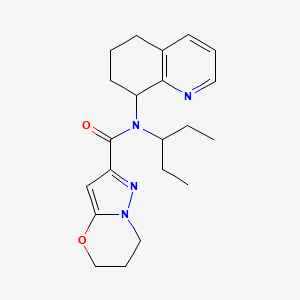 molecular formula C21H28N4O2 B6781637 N-pentan-3-yl-N-(5,6,7,8-tetrahydroquinolin-8-yl)-6,7-dihydro-5H-pyrazolo[5,1-b][1,3]oxazine-2-carboxamide 