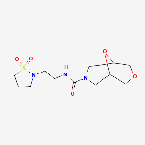 molecular formula C12H21N3O5S B6781684 N-[2-(1,1-dioxo-1,2-thiazolidin-2-yl)ethyl]-3,9-dioxa-7-azabicyclo[3.3.1]nonane-7-carboxamide 