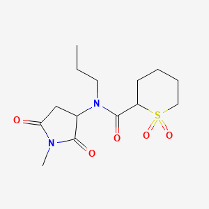 molecular formula C14H22N2O5S B6781948 N-(1-methyl-2,5-dioxopyrrolidin-3-yl)-1,1-dioxo-N-propylthiane-2-carboxamide 