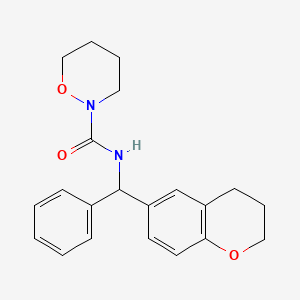 molecular formula C21H24N2O3 B6782347 N-[3,4-dihydro-2H-chromen-6-yl(phenyl)methyl]oxazinane-2-carboxamide 