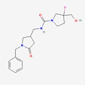 molecular formula C18H24FN3O3 B6782479 N-[(1-benzyl-5-oxopyrrolidin-3-yl)methyl]-3-fluoro-3-(hydroxymethyl)pyrrolidine-1-carboxamide 