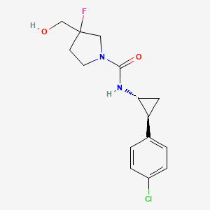 molecular formula C15H18ClFN2O2 B6782582 N-[(1R,2S)-2-(4-chlorophenyl)cyclopropyl]-3-fluoro-3-(hydroxymethyl)pyrrolidine-1-carboxamide 