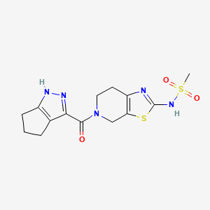 molecular formula C14H17N5O3S2 B6782752 N-[5-(1,4,5,6-tetrahydrocyclopenta[c]pyrazole-3-carbonyl)-6,7-dihydro-4H-[1,3]thiazolo[5,4-c]pyridin-2-yl]methanesulfonamide 