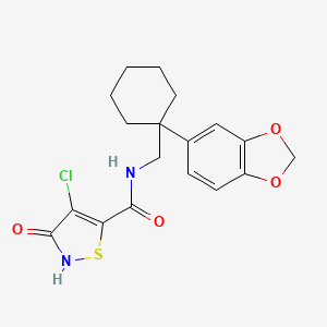 molecular formula C18H19ClN2O4S B6782842 N-[[1-(1,3-benzodioxol-5-yl)cyclohexyl]methyl]-4-chloro-3-oxo-1,2-thiazole-5-carboxamide 