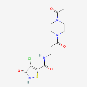 molecular formula C13H17ClN4O4S B6782845 N-[3-(4-acetylpiperazin-1-yl)-3-oxopropyl]-4-chloro-3-oxo-1,2-thiazole-5-carboxamide 