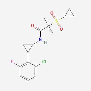 molecular formula C16H19ClFNO3S B6782936 N-[2-(2-chloro-6-fluorophenyl)cyclopropyl]-2-cyclopropylsulfonyl-2-methylpropanamide 