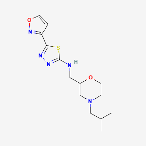 molecular formula C14H21N5O2S B6783058 N-[[4-(2-methylpropyl)morpholin-2-yl]methyl]-5-(1,2-oxazol-3-yl)-1,3,4-thiadiazol-2-amine 