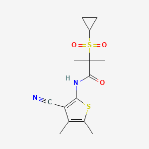 molecular formula C14H18N2O3S2 B6783229 N-(3-cyano-4,5-dimethylthiophen-2-yl)-2-cyclopropylsulfonyl-2-methylpropanamide 